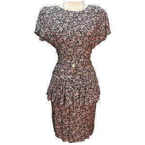 Vintage pink and black floral dress